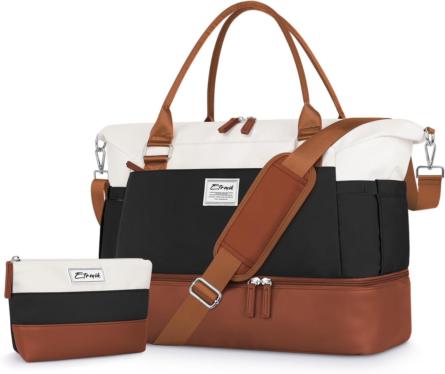 ETRONIK Weekender Bags for Women, Personal Item Travel Bag with Shoe Compartment, Carry On Overnight Bag with Toiletry Bag, Gym Bag with Wet Pocket, Duffel Bag for Travel, Sports, Hospital