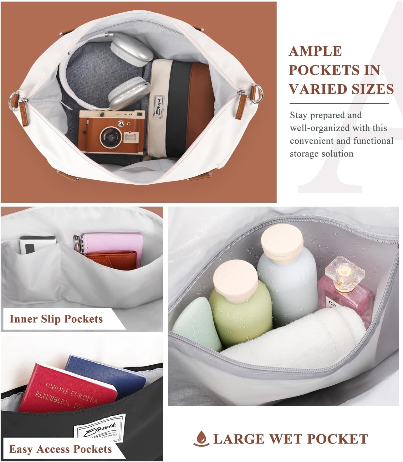 ETRONIK Weekender Bags for Women, Personal Item Travel Bag with Shoe Compartment, Carry On Overnight Bag with Toiletry Bag, Gym Bag with Wet Pocket, Duffel Bag for Travel, Sports, Hospital - Image 2