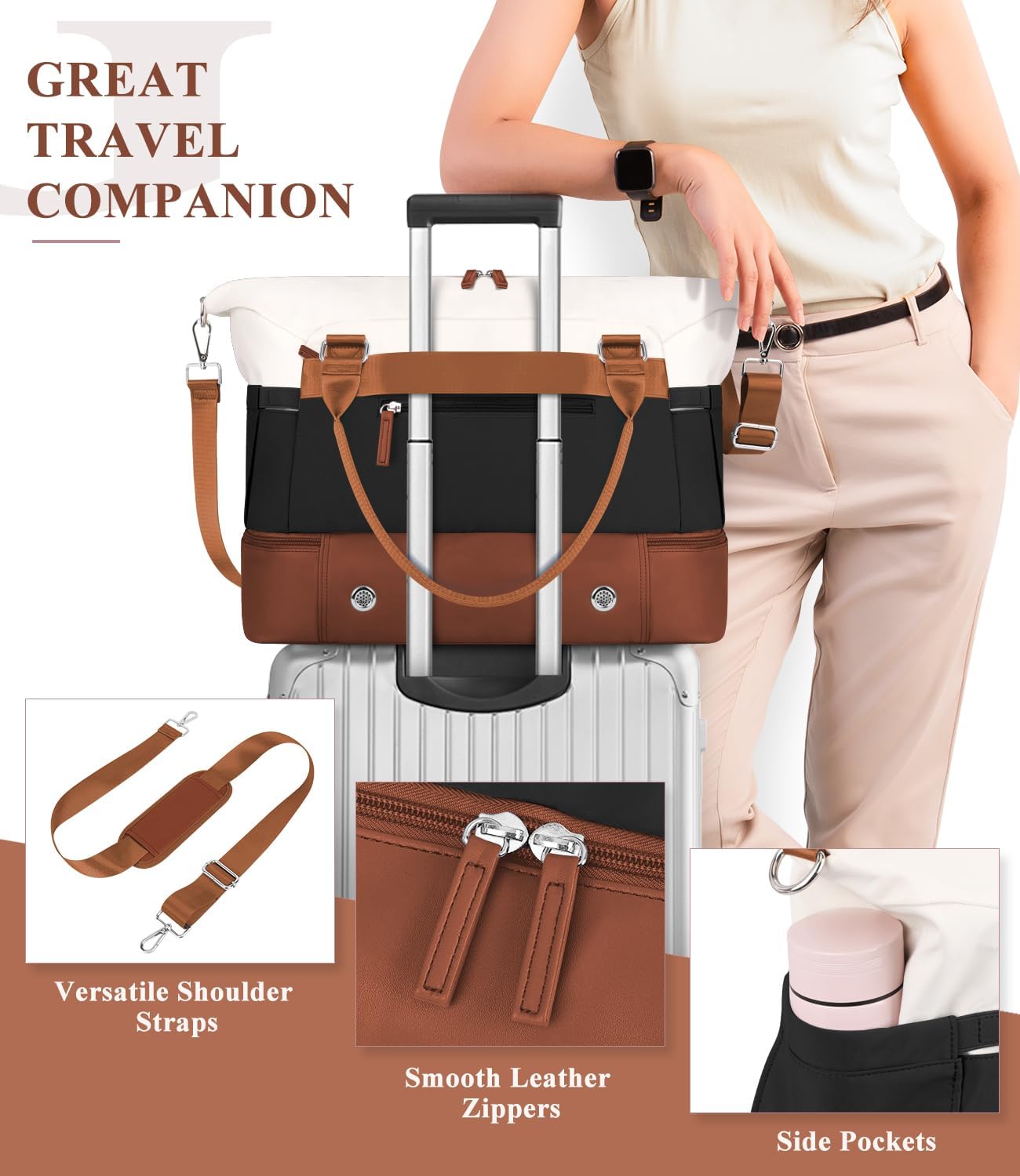 ETRONIK Weekender Bags for Women, Personal Item Travel Bag with Shoe Compartment, Carry On Overnight Bag with Toiletry Bag, Gym Bag with Wet Pocket, Duffel Bag for Travel, Sports, Hospital - Image 3