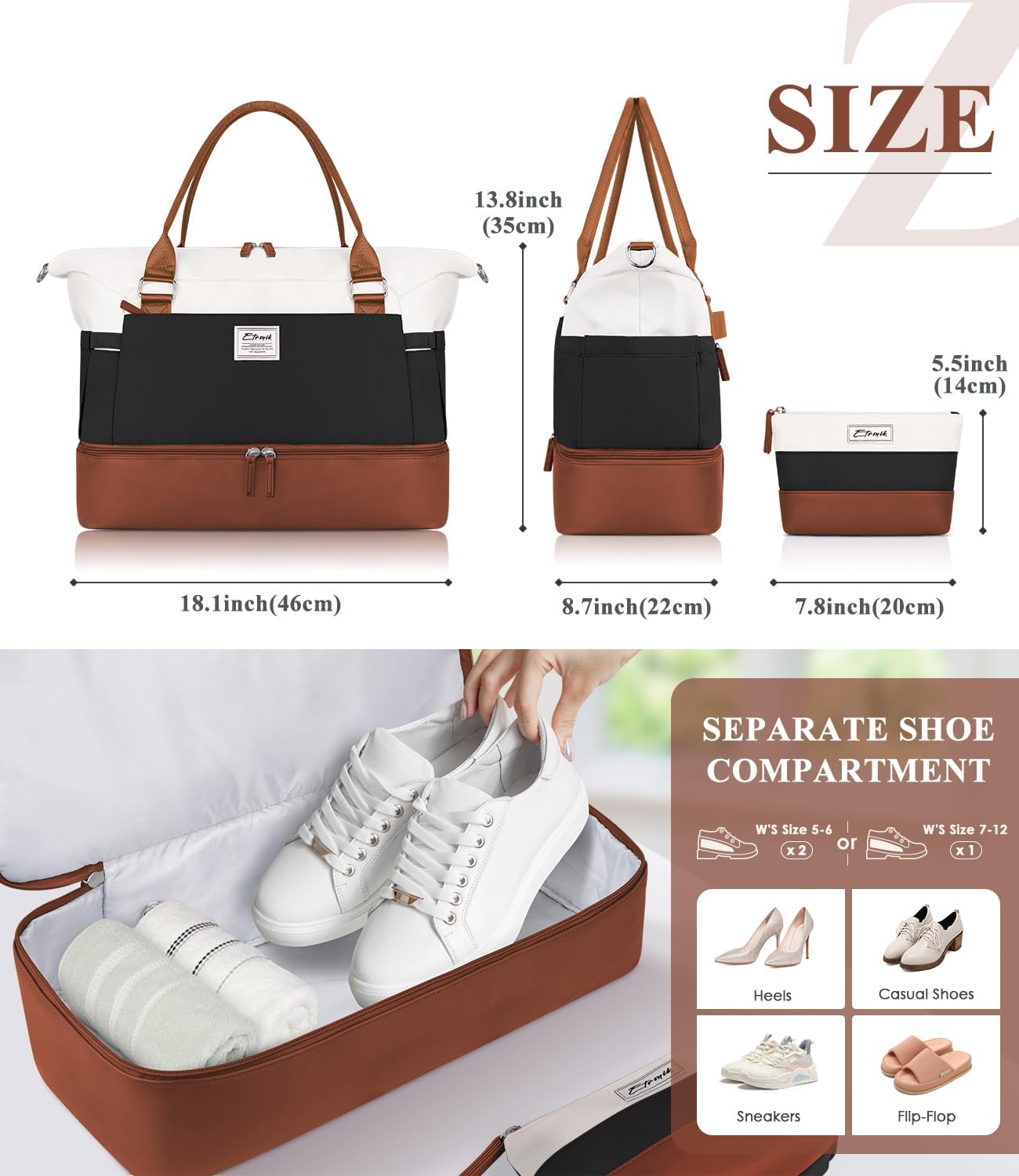 ETRONIK Weekender Bags for Women, Personal Item Travel Bag with Shoe Compartment, Carry On Overnight Bag with Toiletry Bag, Gym Bag with Wet Pocket, Duffel Bag for Travel, Sports, Hospital - Image 4