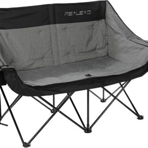 REALEAD Double Camping Chair - Oversized Camping Loveseat for Adults Two Person Support 650 lbs - Heavy Duty Folding Camp Chair with Cooler Bags for Outdoor Sports Beach