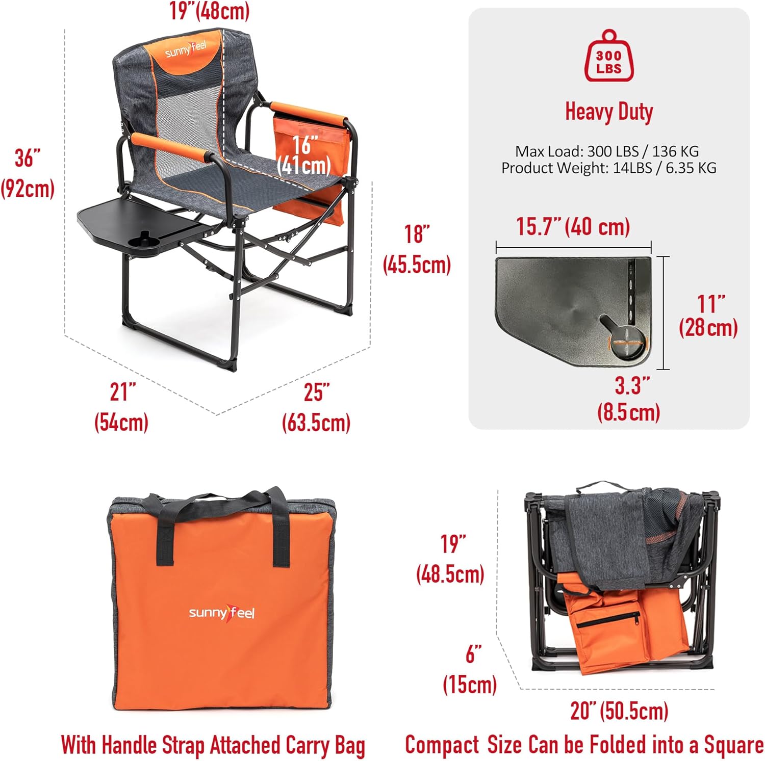 SUNNYFEEL Camping Directors Chair, Heavy Duty,Oversized Portable Folding Chair with Side Table, Pocket for Beach, Fishing,Trip,Picnic,Lawn,Concert Outdoor Foldable Camp Chairs - Image 3