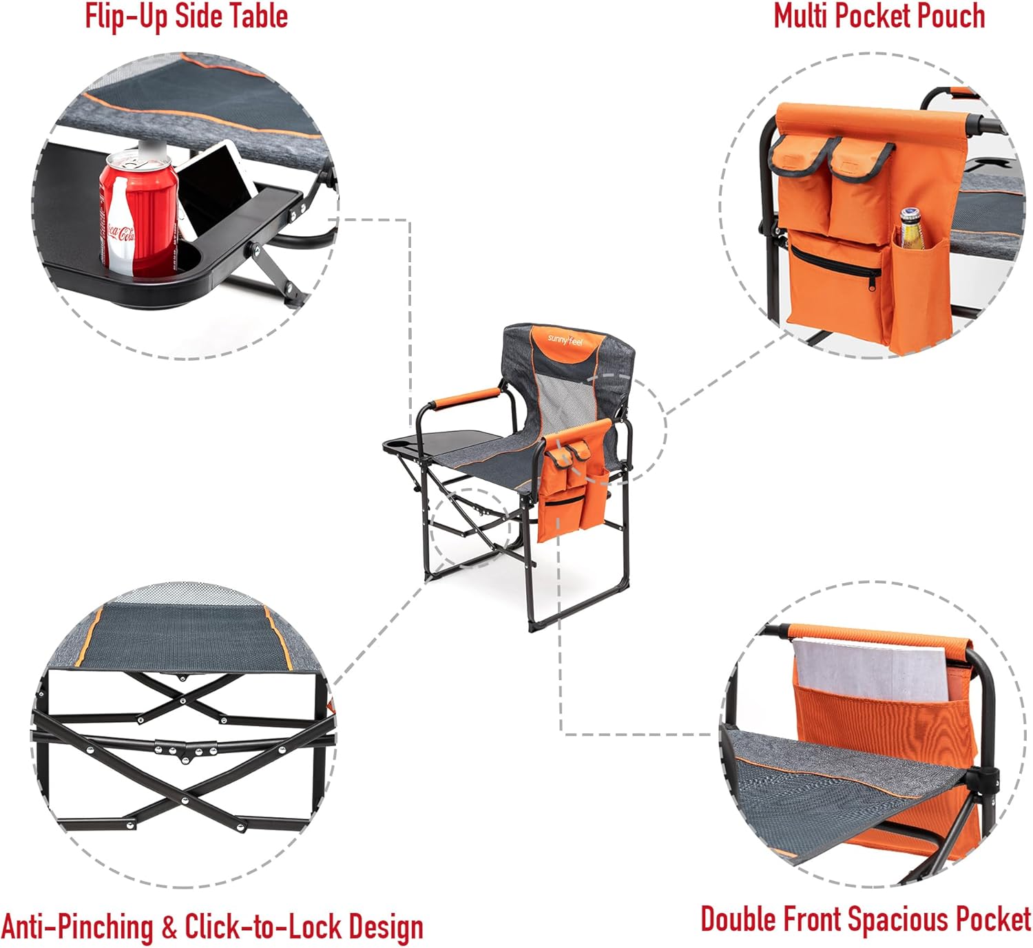 SUNNYFEEL Camping Directors Chair, Heavy Duty,Oversized Portable Folding Chair with Side Table, Pocket for Beach, Fishing,Trip,Picnic,Lawn,Concert Outdoor Foldable Camp Chairs - Image 6